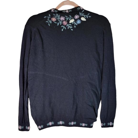 Vintage 1960s Black Embroidered Beaded Lined Wool Cardigan Women Sz 42 EU/XL US - Picture 2 of 11